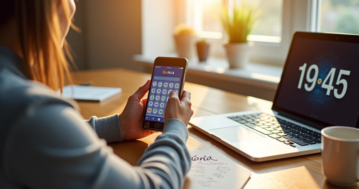 Pessoa selecionando números da quina pelo celular 