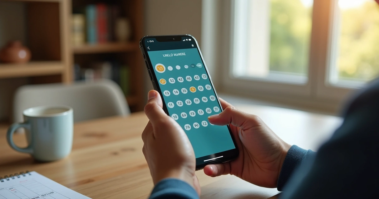 Pessoa usando aplicativo de loteria no celular 