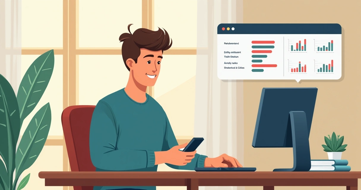 Homem usando app prático de análise de futebol enquanto trabalha 