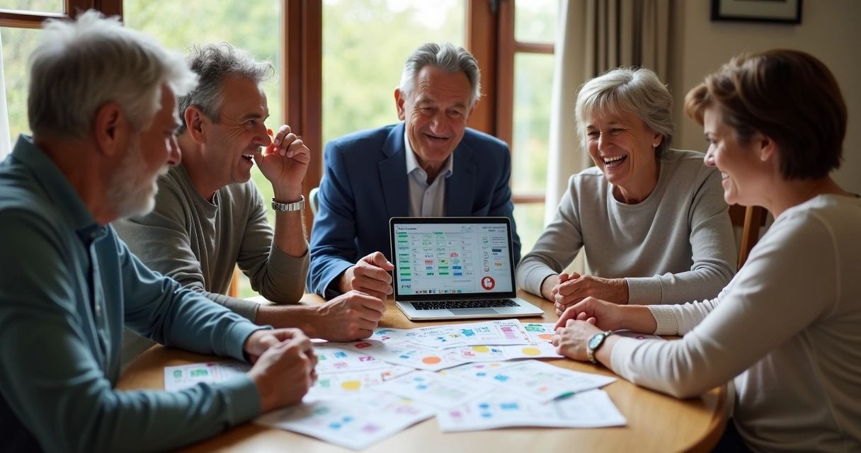 Grupo reunido em mesa acompanhando resultado do bolão Lotomania 