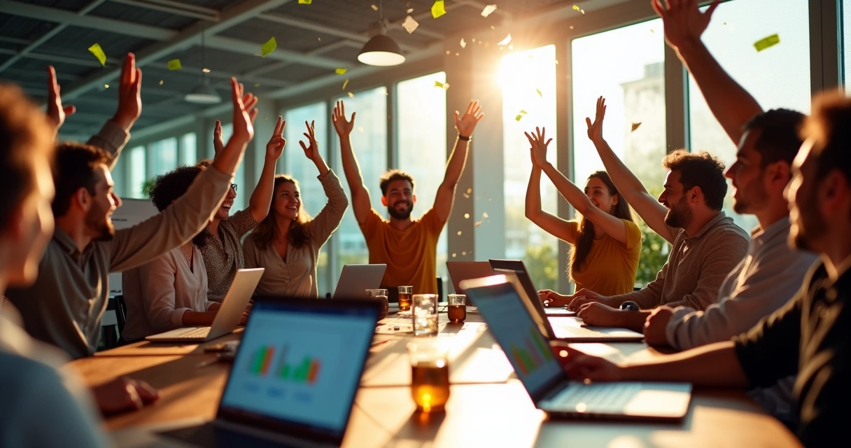 Grupo de pessoas comemorando prêmio em uma aposta online 