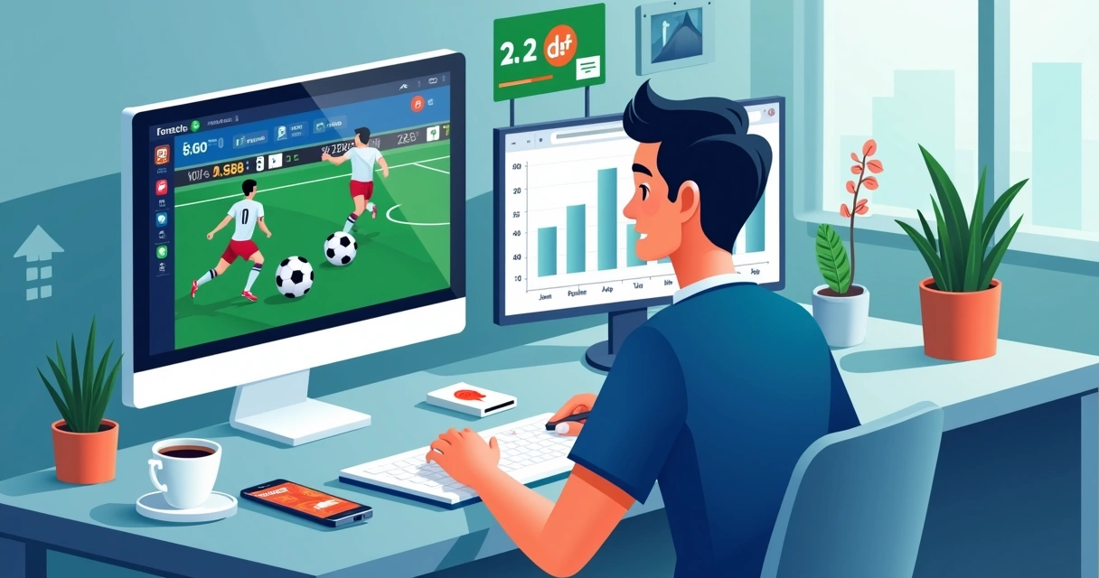 Pessoa apostando em gols asiáticos com gráficos no computador 