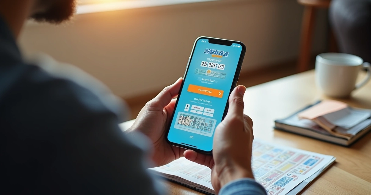 Pessoa segurando celular, tela mostra aposta digital da Mega-Sena 