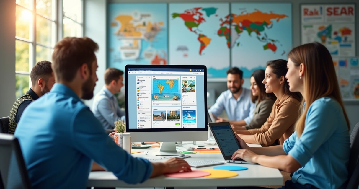 Equipe criando conteúdo online em ambiente de escritório 