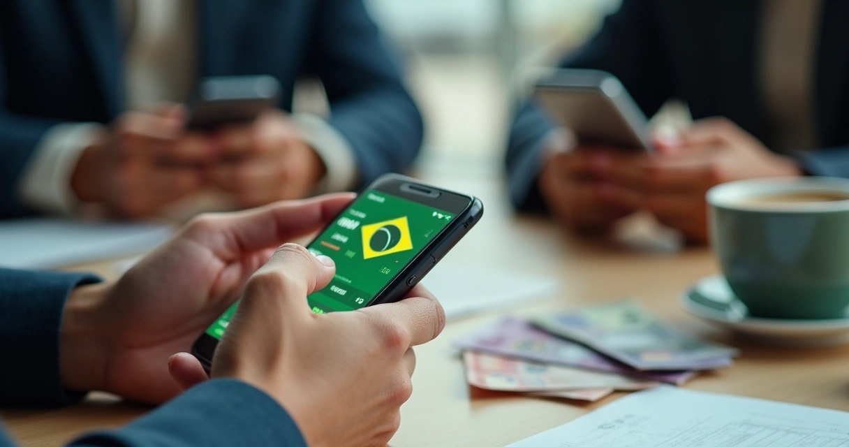 Pessoa usando celular para apostar, tela com gráficos e valores 