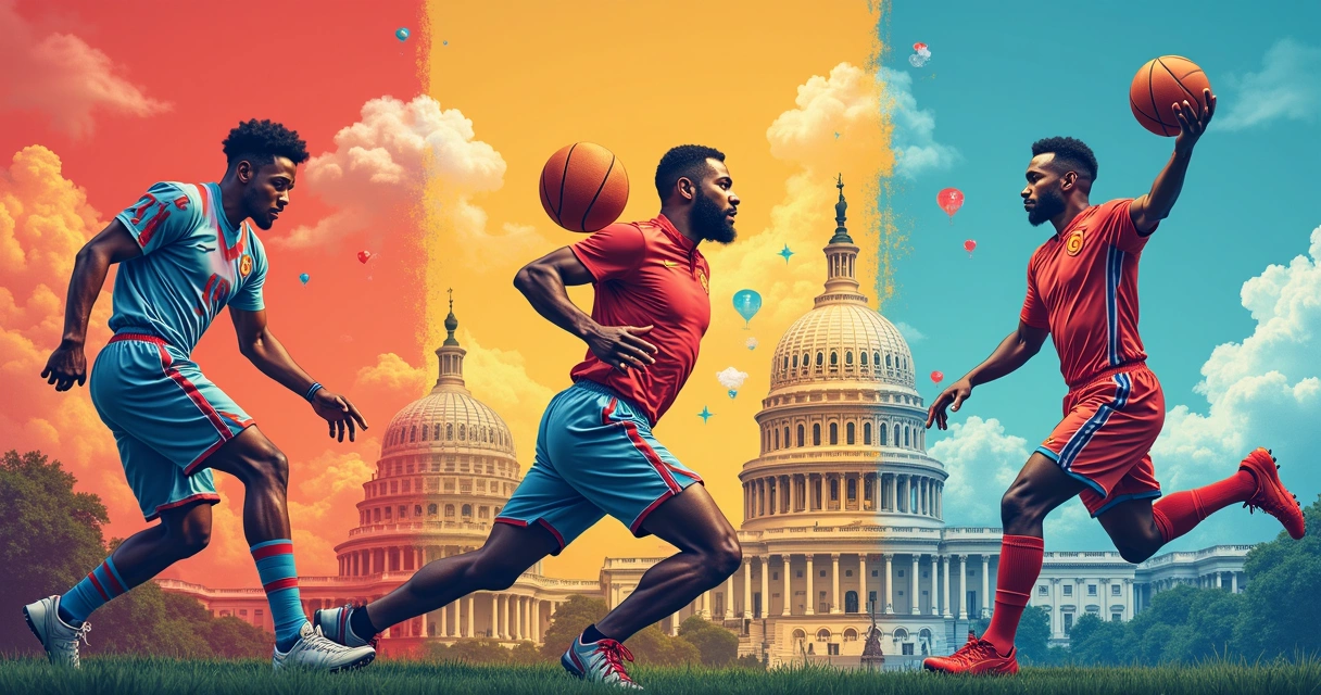 Colagem de esportes, política e clima representando temas de aposta e previsão 