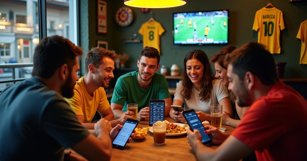 Brasileiros discutindo apostas esportivas em um bar 