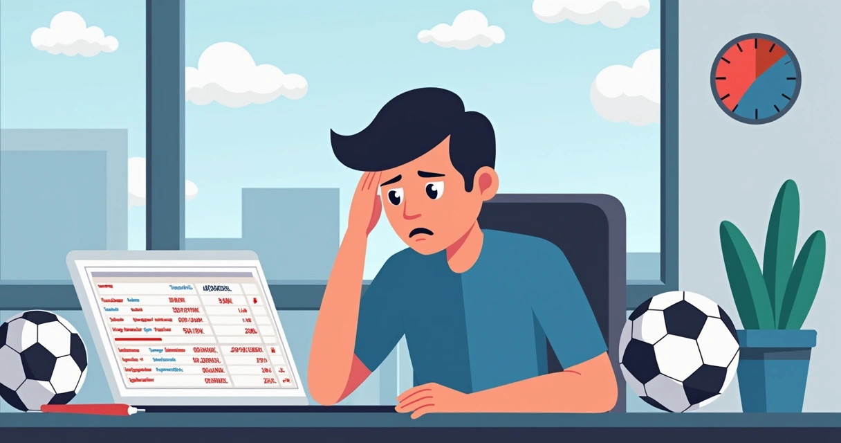 Homem frustrado olhando planilha de apostas esportivas 