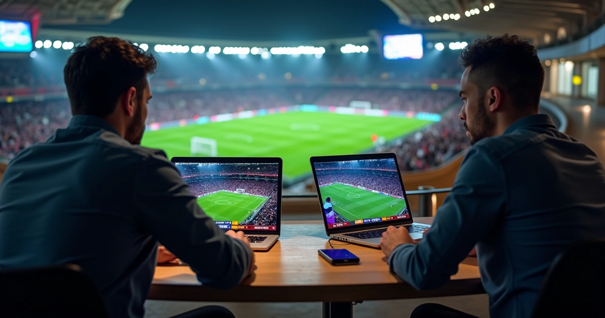 Pessoas apostando em eventos de esportes e política com computadores