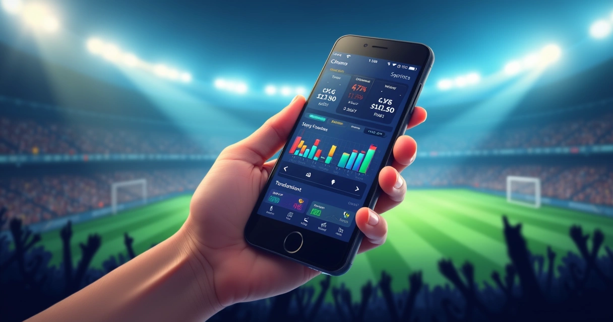 Celular exibindo apostas esportivas e gráficos em destaque 