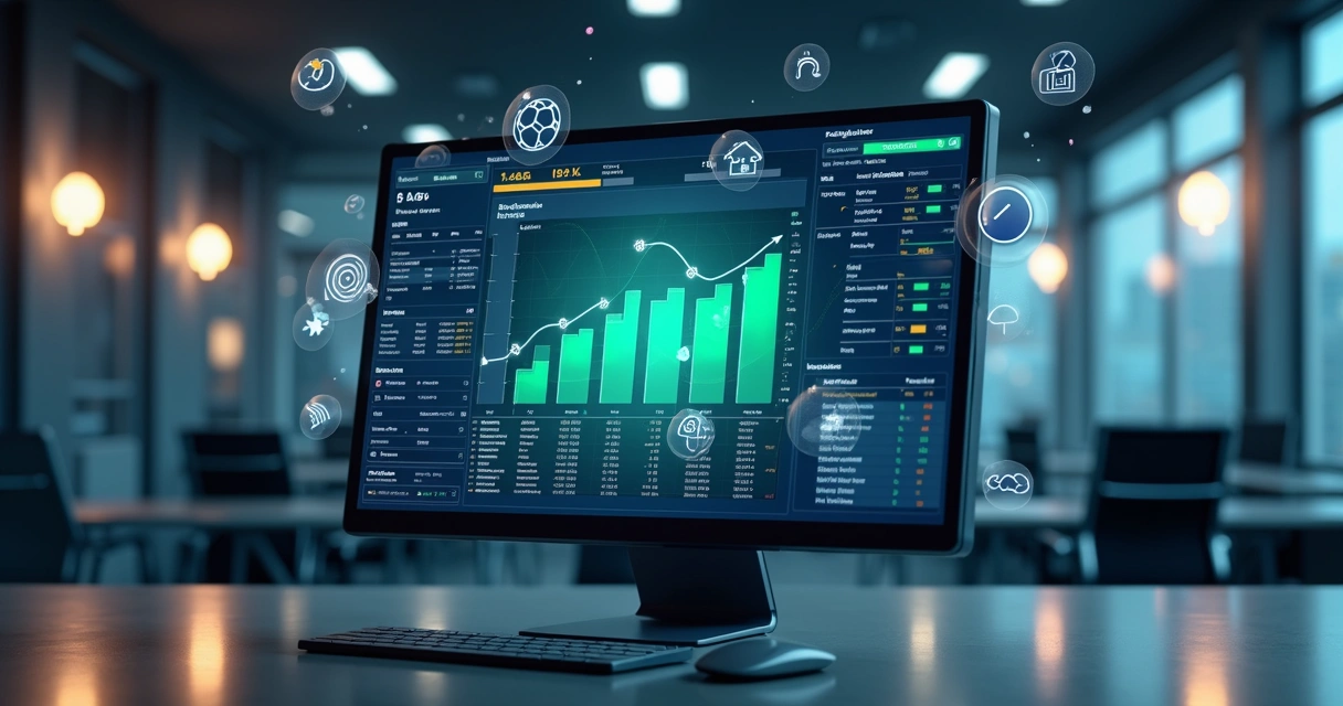 Tela de computador exibe gráficos de apostas em eventos reais com ícones de esportes, política e clima ao redor 