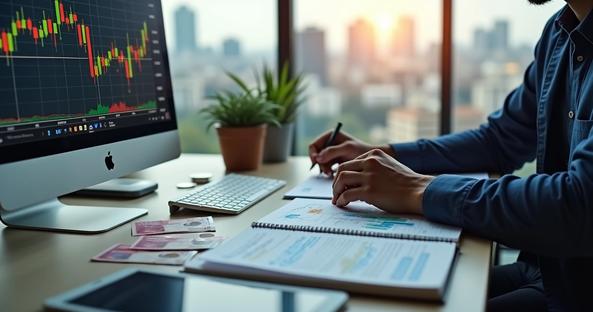Pessoa analisando gráficos de inflação no computador 