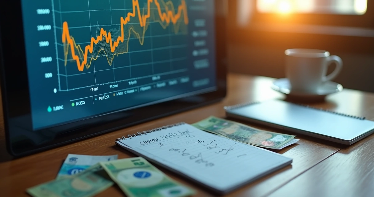 Gráfico de previsão do clima em tela com notas em reais sobrepostas