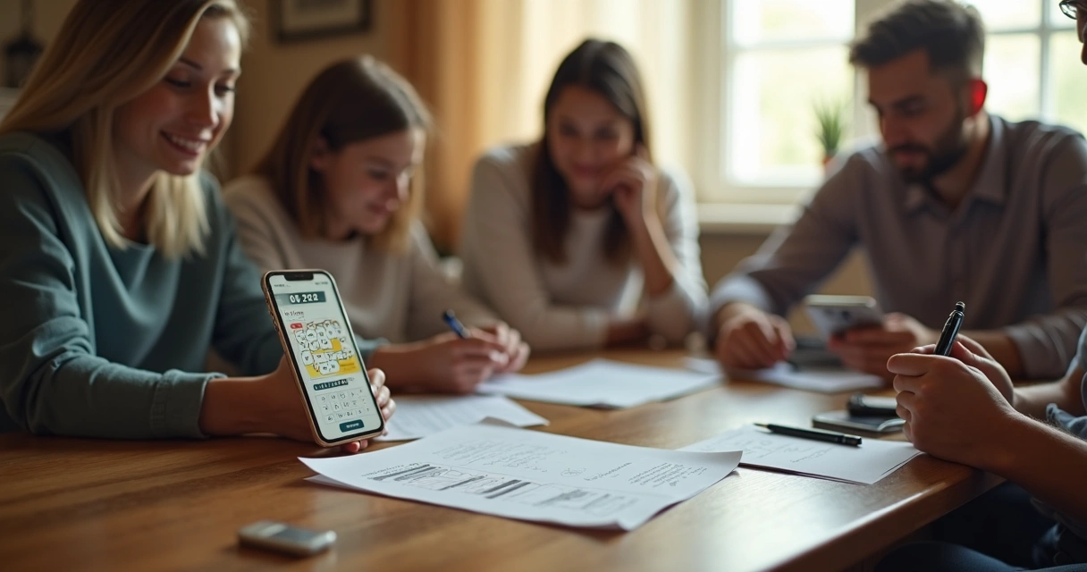 Grupo reunido fazendo apostas em bolão online 