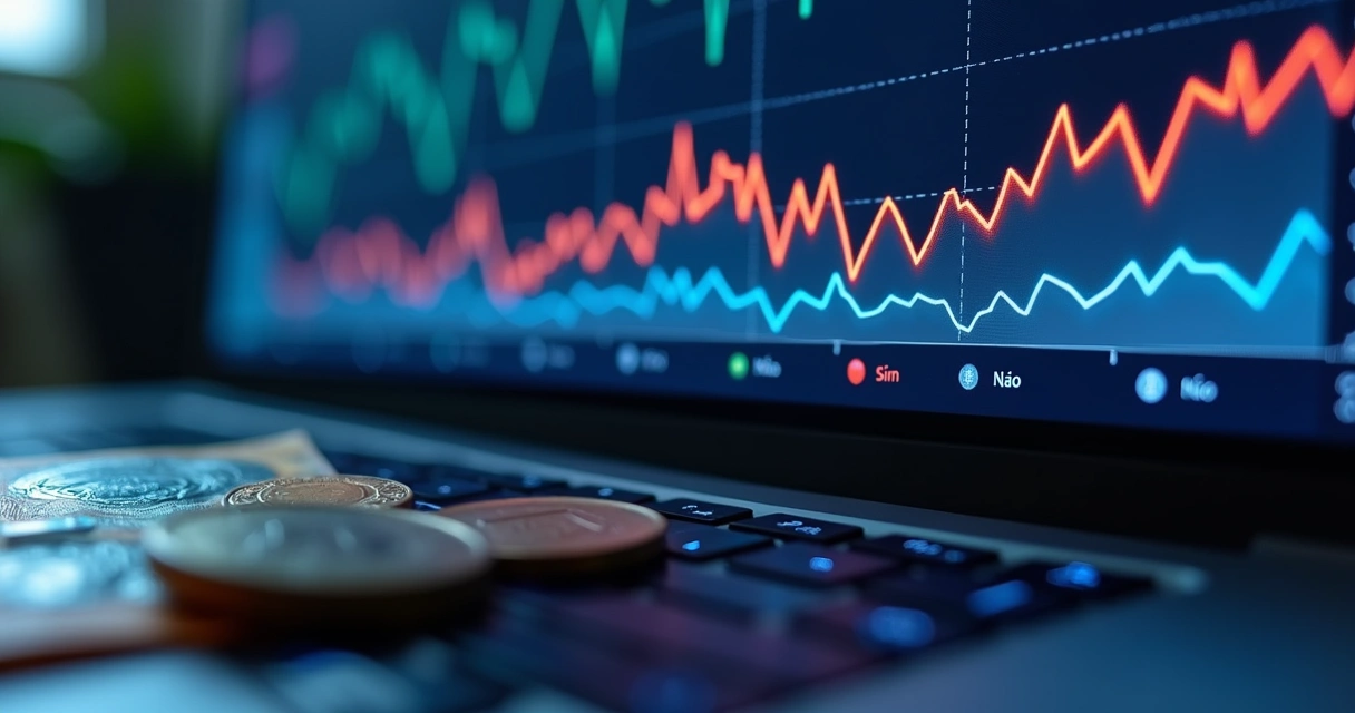 Tela de computador com gráfico de apostas subindo 