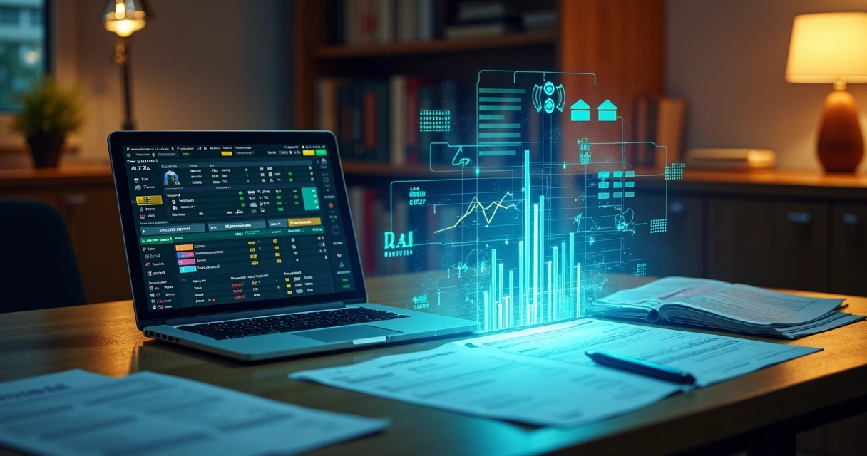 Mesa com computador exibindo site de apostas e documentos fiscais organizados ao lado 