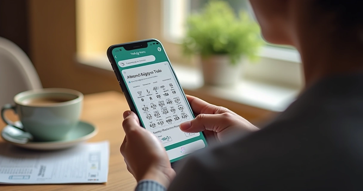Tela de celular mostrando aposta online em loteria com vários números marcados 