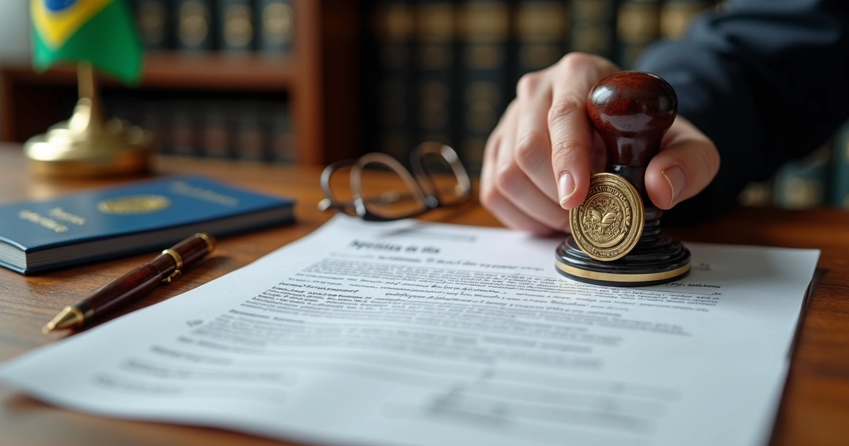 Documento sendo apostilado com carimbo em cartório 