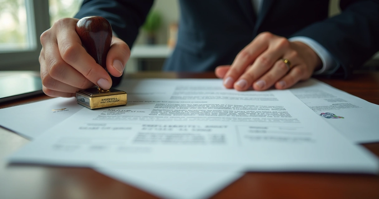 Mesa de cartório com documentos recebendo Apostila de Haia 