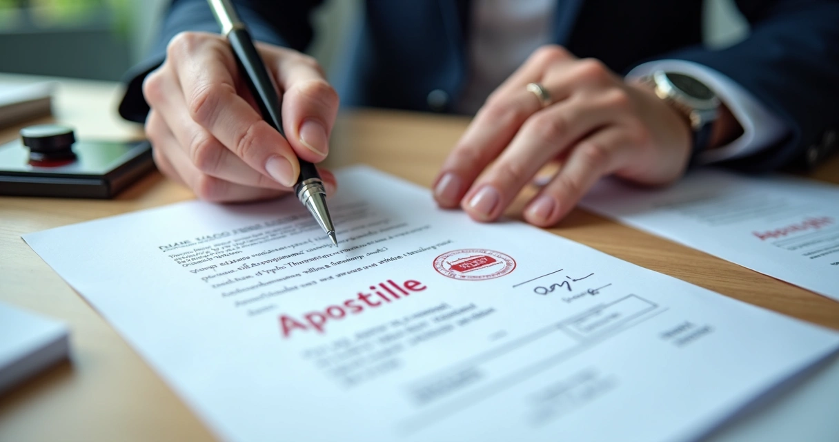 Documento sendo apostilado oficialmente em cartório 