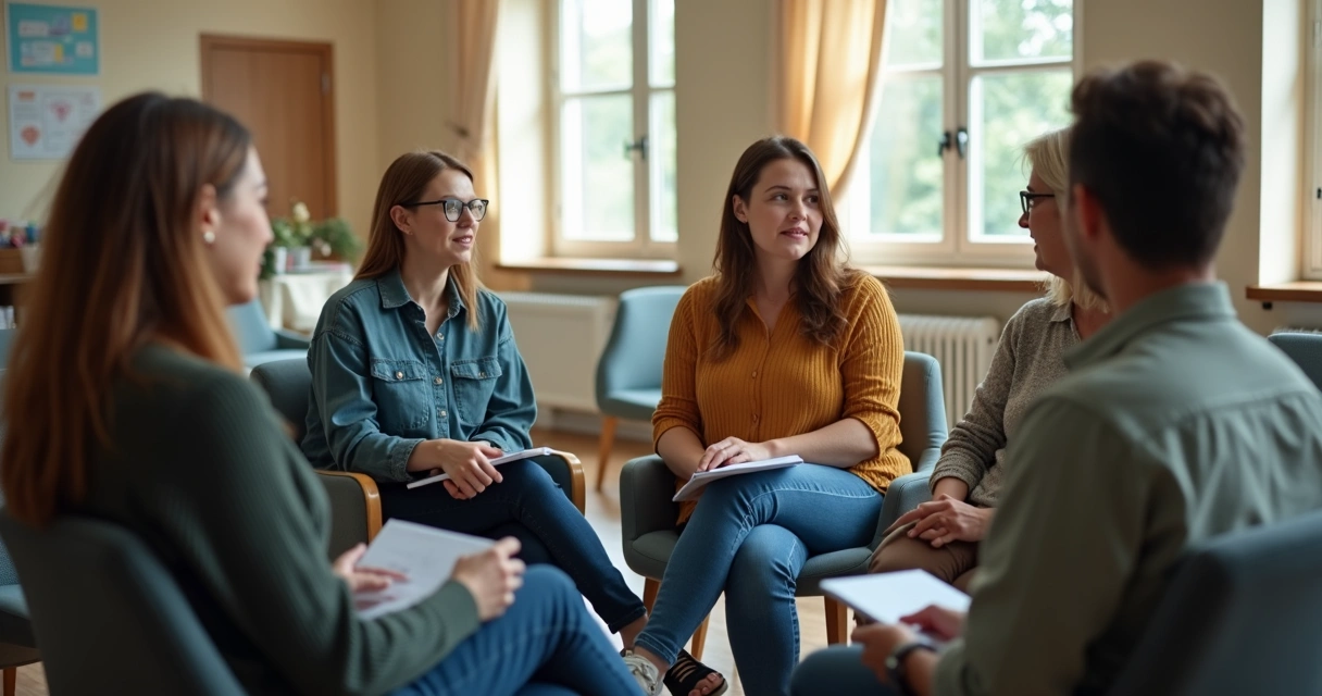 Grupo conversando y apoyándose en una situación difícil