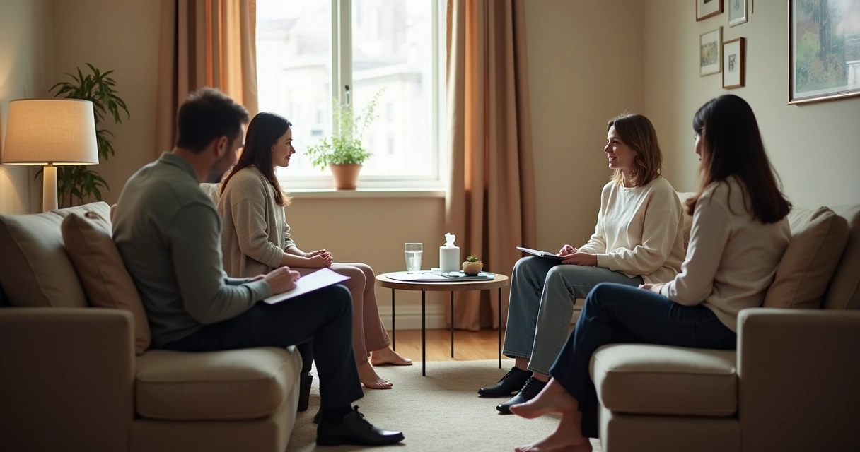 Persona tomando notas mientras escucha a una familia en conversación