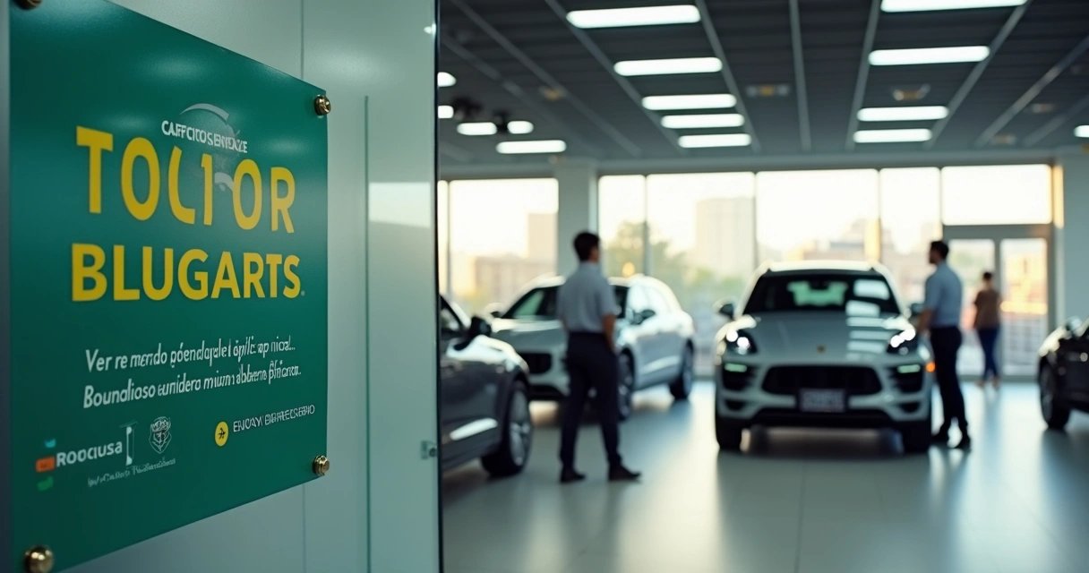 Cartel promocional de beneficio fiscal para autos eléctricos en oficina de gobierno 