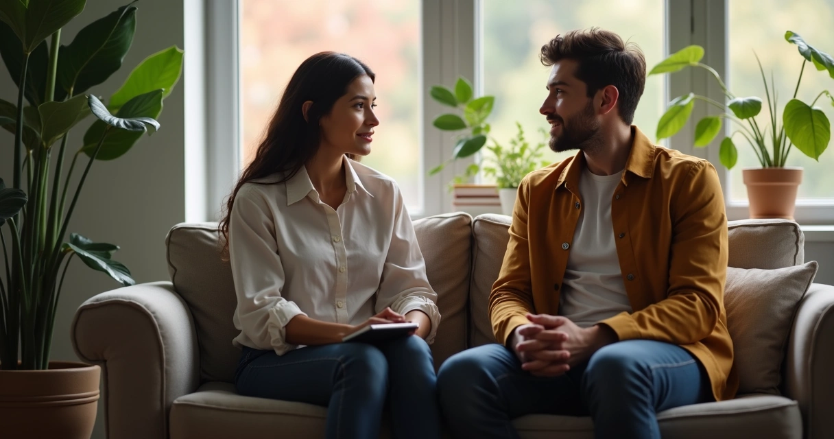 Dos personas conversan en privado en la oficina mientras una de ellas escucha con atención 