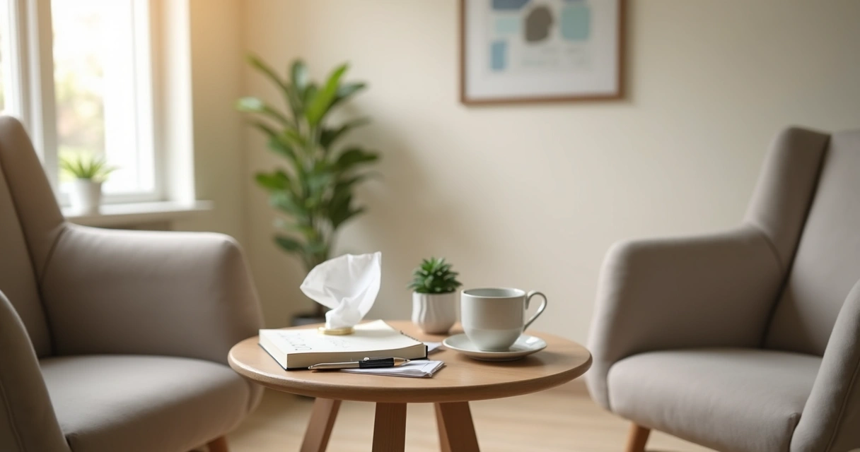Cuaderno y taza en una consulta tranquila 