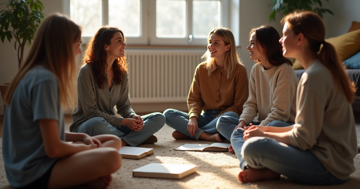 Jóvenes en círculo apoyándose unos a otros 