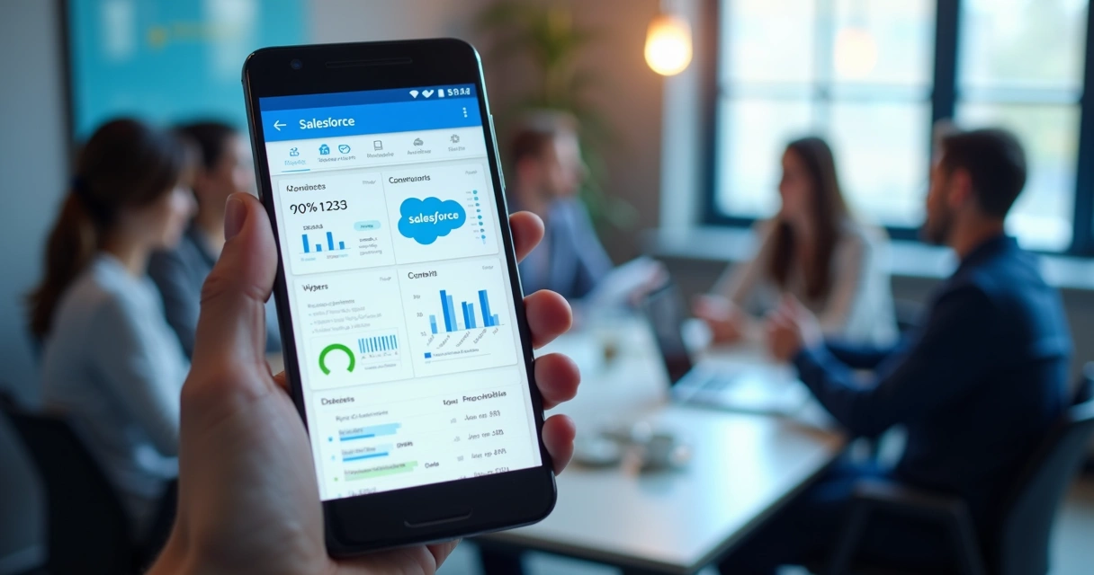 Tela de app Android com dados do Salesforce, gráfico na lateral 
