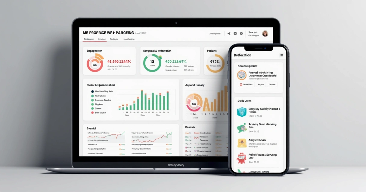 Tela de aplicativo com gráficos de bem-estar no trabalho 