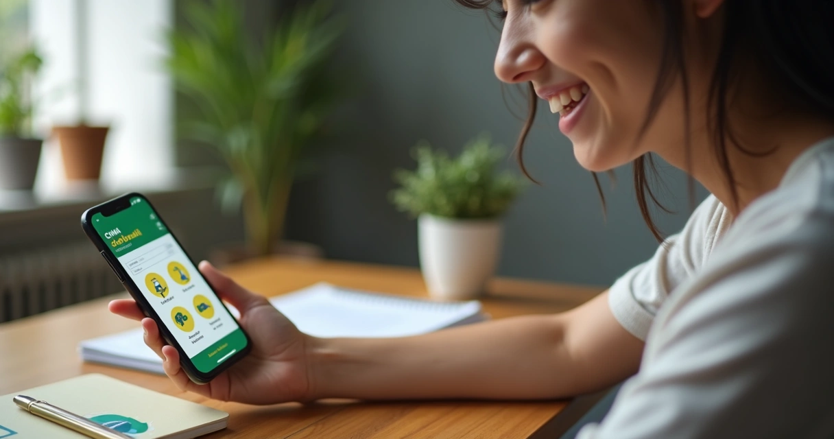 Jovem brasileiro usando o novo app do governo para tirar a CNH grátis no celular 