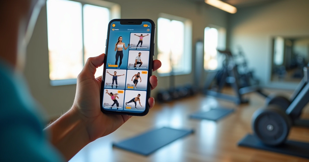 Tela de aplicativo mostrando vídeos de exercícios para treino personalizado 