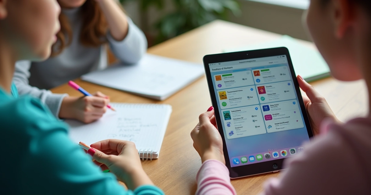 Interface de aplicativo de educação com menus claros