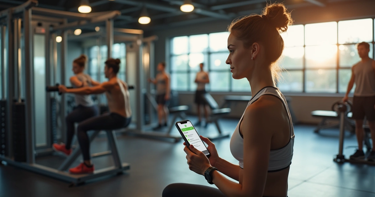 Pessoa trocando exercício de pernas no app por aparelho ocupado na academia 