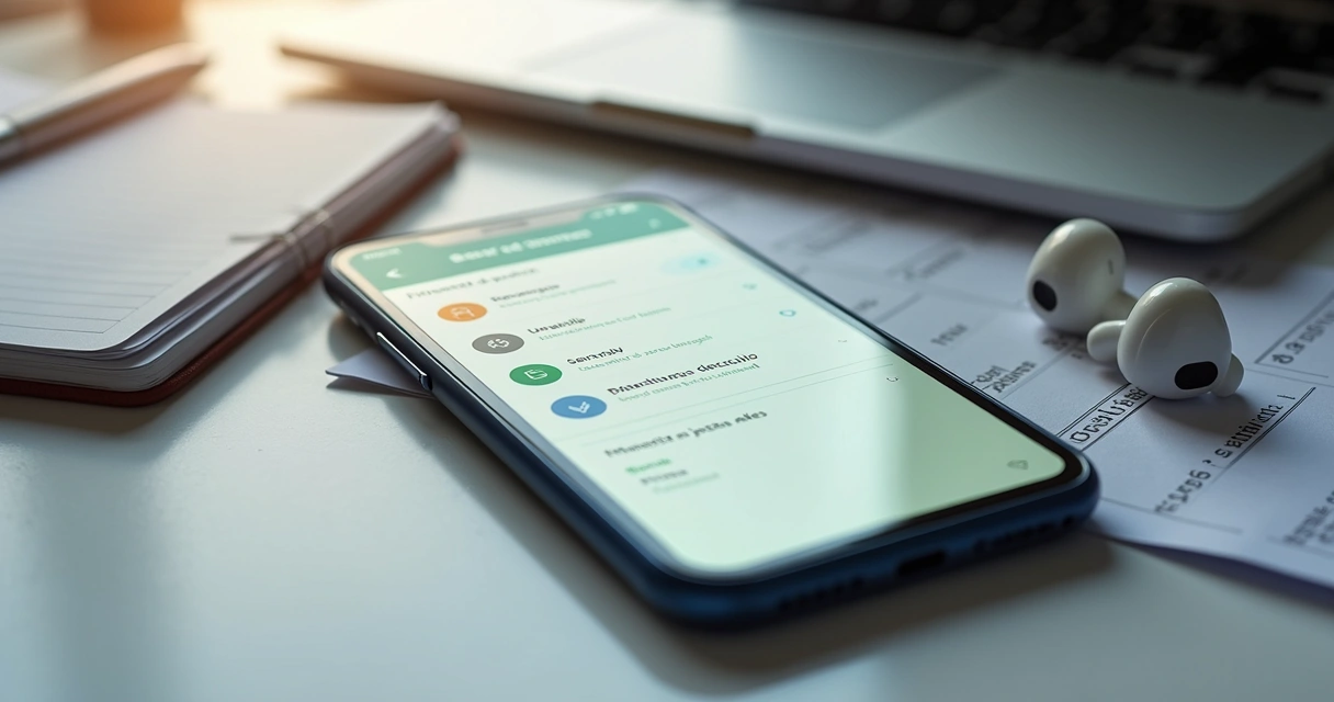 Aplicativo de estudos financeiros aberto no celular sobre a mesa