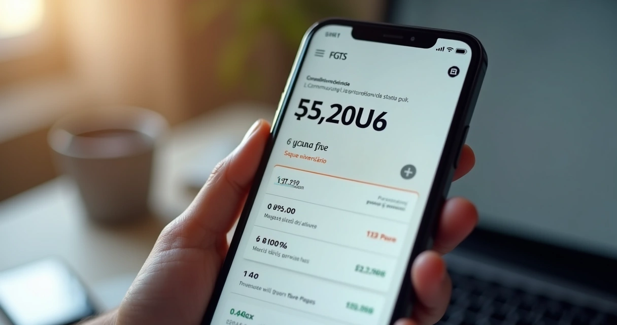Tela de celular exibindo o aplicativo FGTS aberto, mostrando simulação de saque-aniversário 