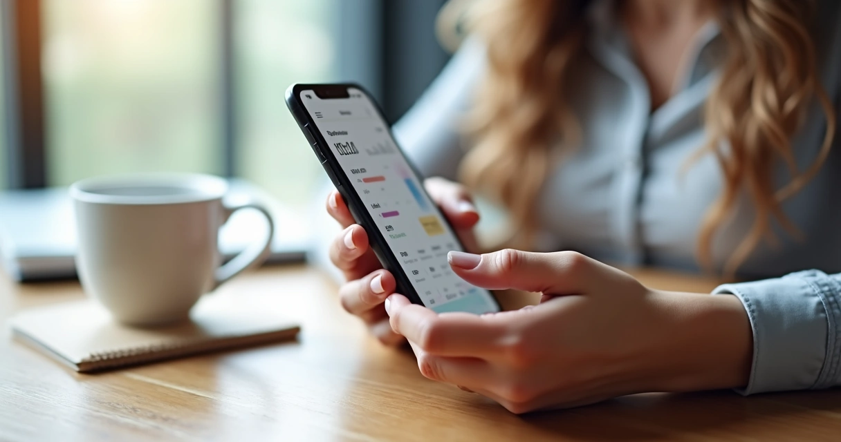 Pessoa usando app financeiro em smartphone para organizar finanças