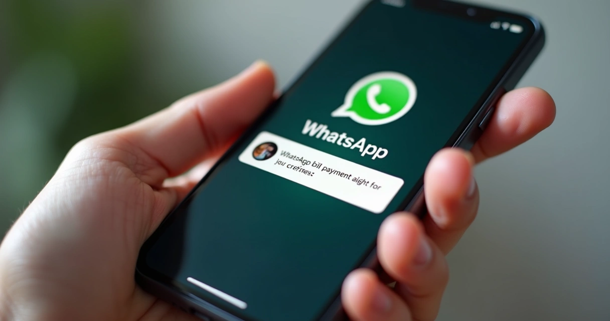 Celular recebendo notificação financeira via WhatsApp 