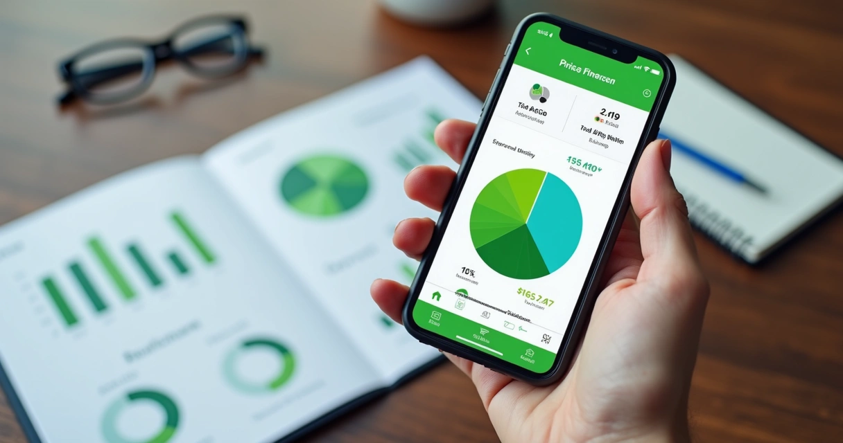 Tela de app financeiro empresarial sendo exibida em smartphone 