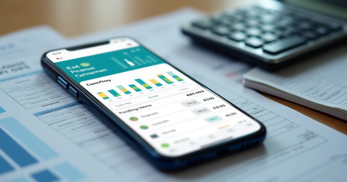 Tela de aplicativo financeiro com gráfico e lista de pagamentos em smartphone 