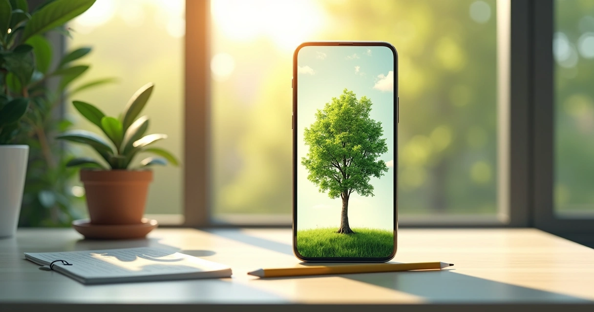 App de floresta digital crescendo na tela