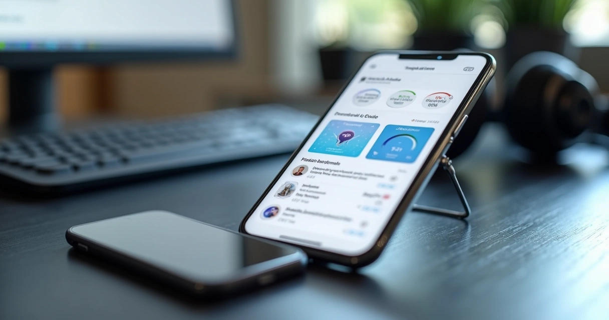 Aplicativo mobile com assistente de IA em tela de smartphone