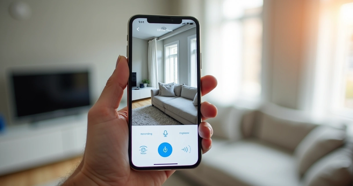 Aplicativo de monitoramento exibindo câmera residencial no celular 