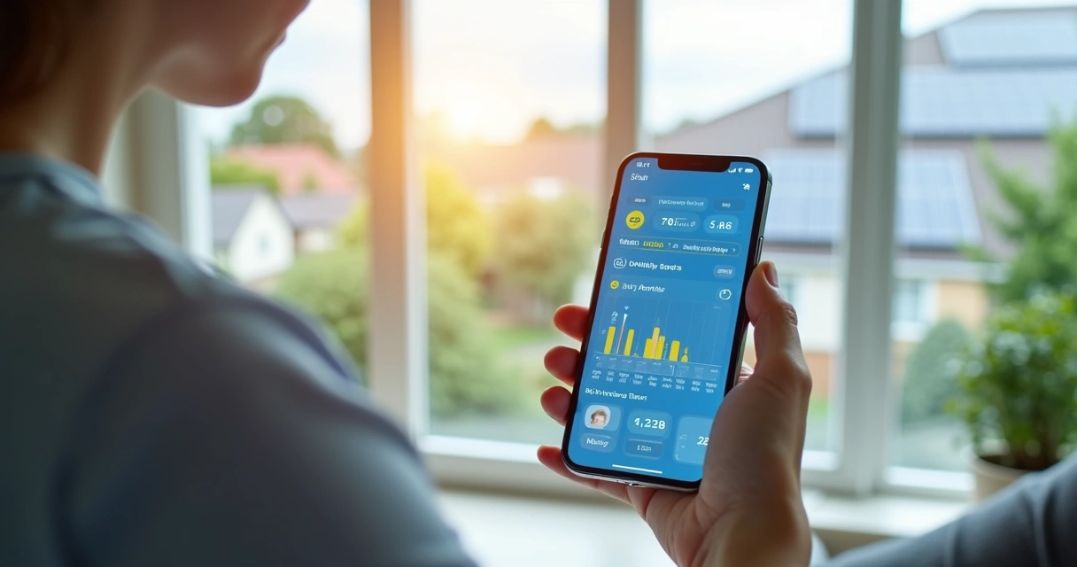 Aplicativo de monitoramento mostrando geração solar em tempo real 