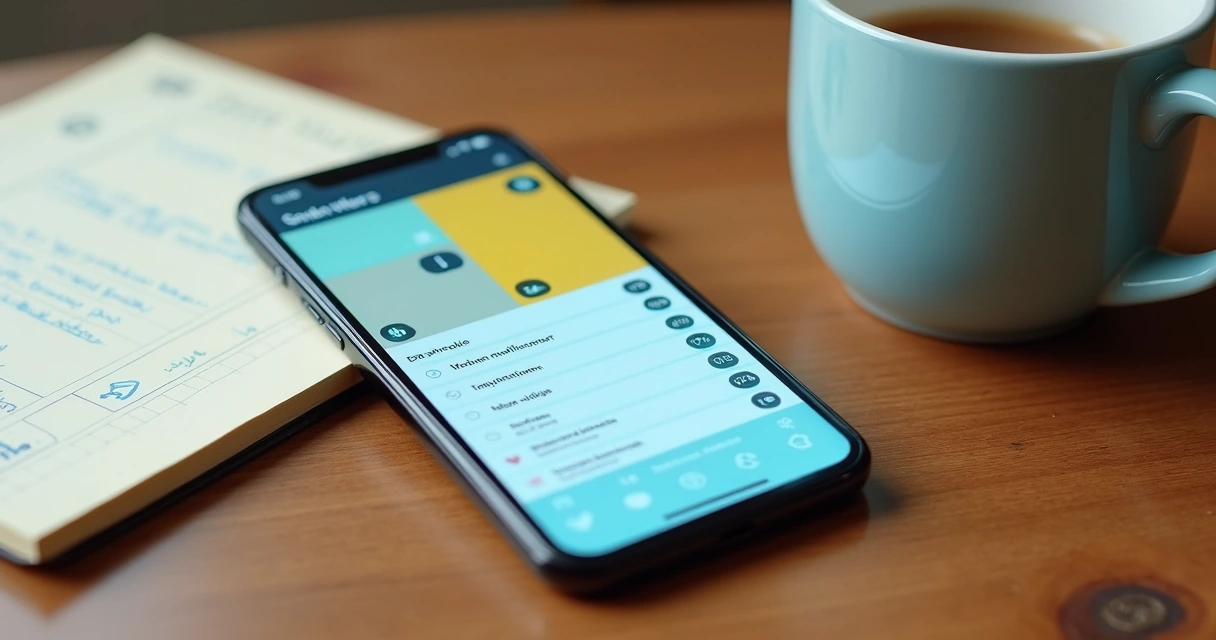 Aplicativo de planejamento aberto em celular com lista de tarefas e calendário 