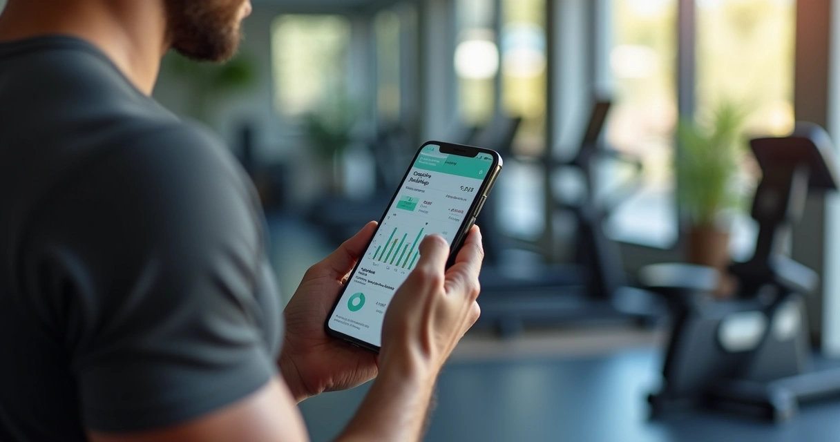 Tela de aplicativo de treino inteligente com gráficos de dados 