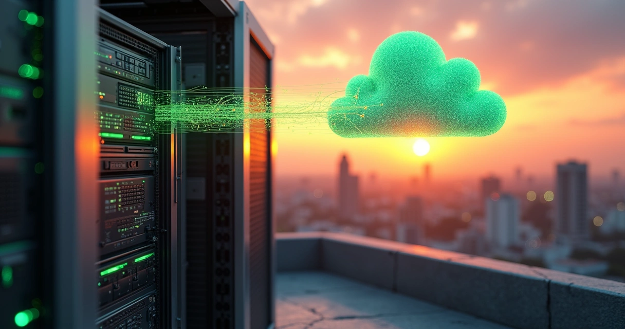 Rack com appliance de virtualização integrado a nuvem em paisagem urbana brasileira 