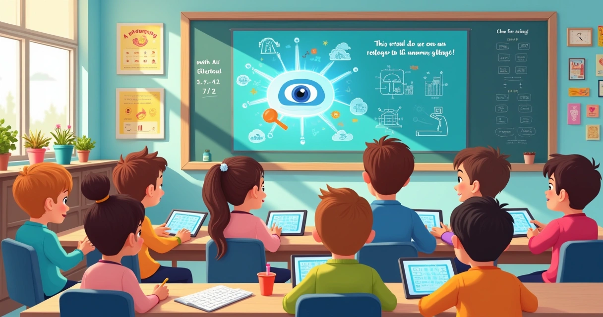 Crianças aprendendo com inteligência artificial na escola 
